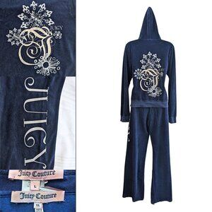 Vtg Y2K JUICY COUTURE Velour Winter Snowflake 2pc Tracksuit Set Size L/XL